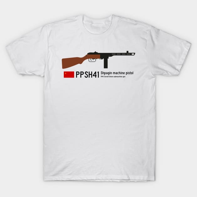 PPSH41 Shpagin machine pistol Historical 1941 Soviet Union machine gun USSR black. T-Shirt by FOGSJ